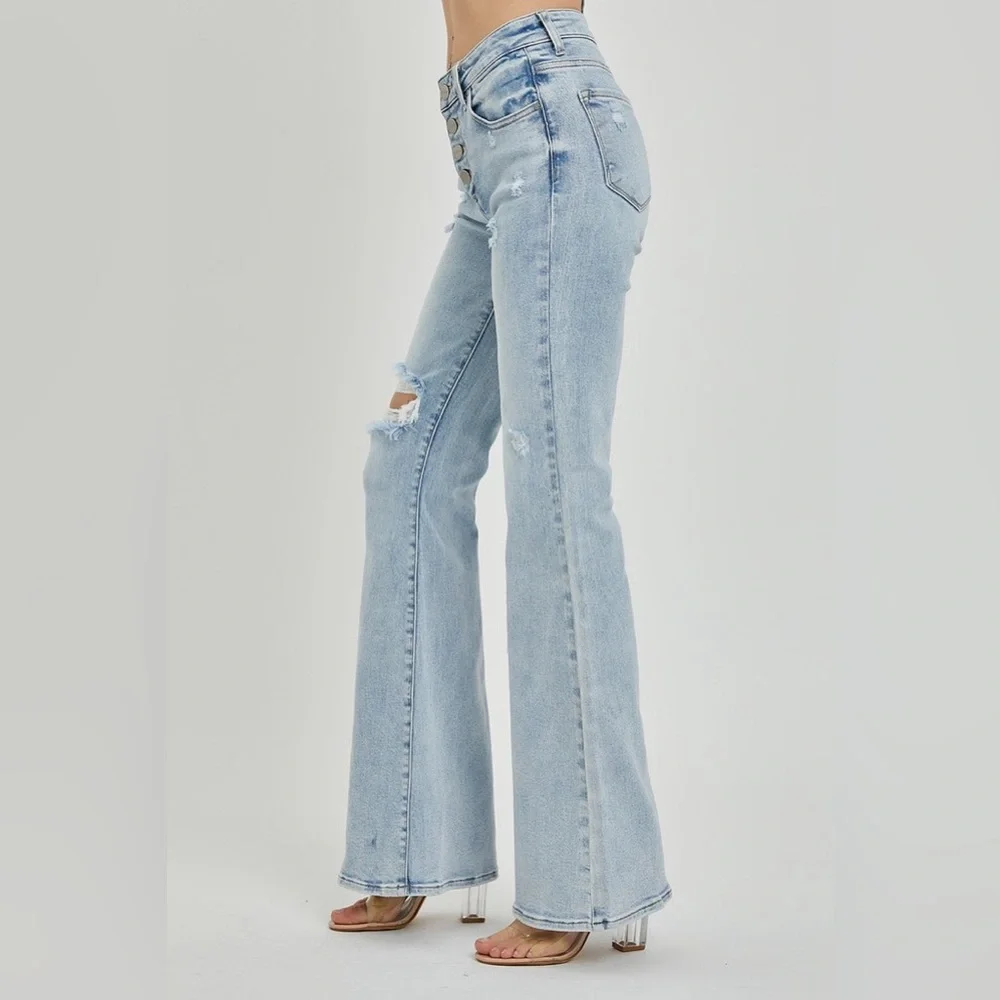 Mid Rise Button Fly Flare Jeans - Risen - Picture 4 of 6